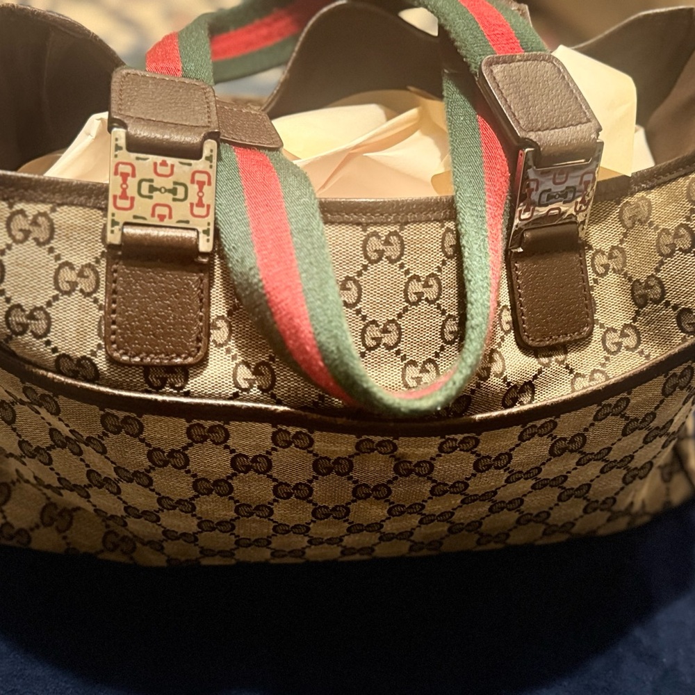 GUCCI Tote Bag GG Canvas Sherry Line Brown